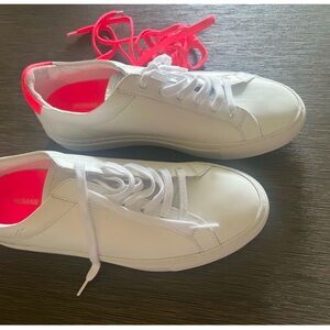 White and Pink Sneakers with Smooth Material and Low-Top Design